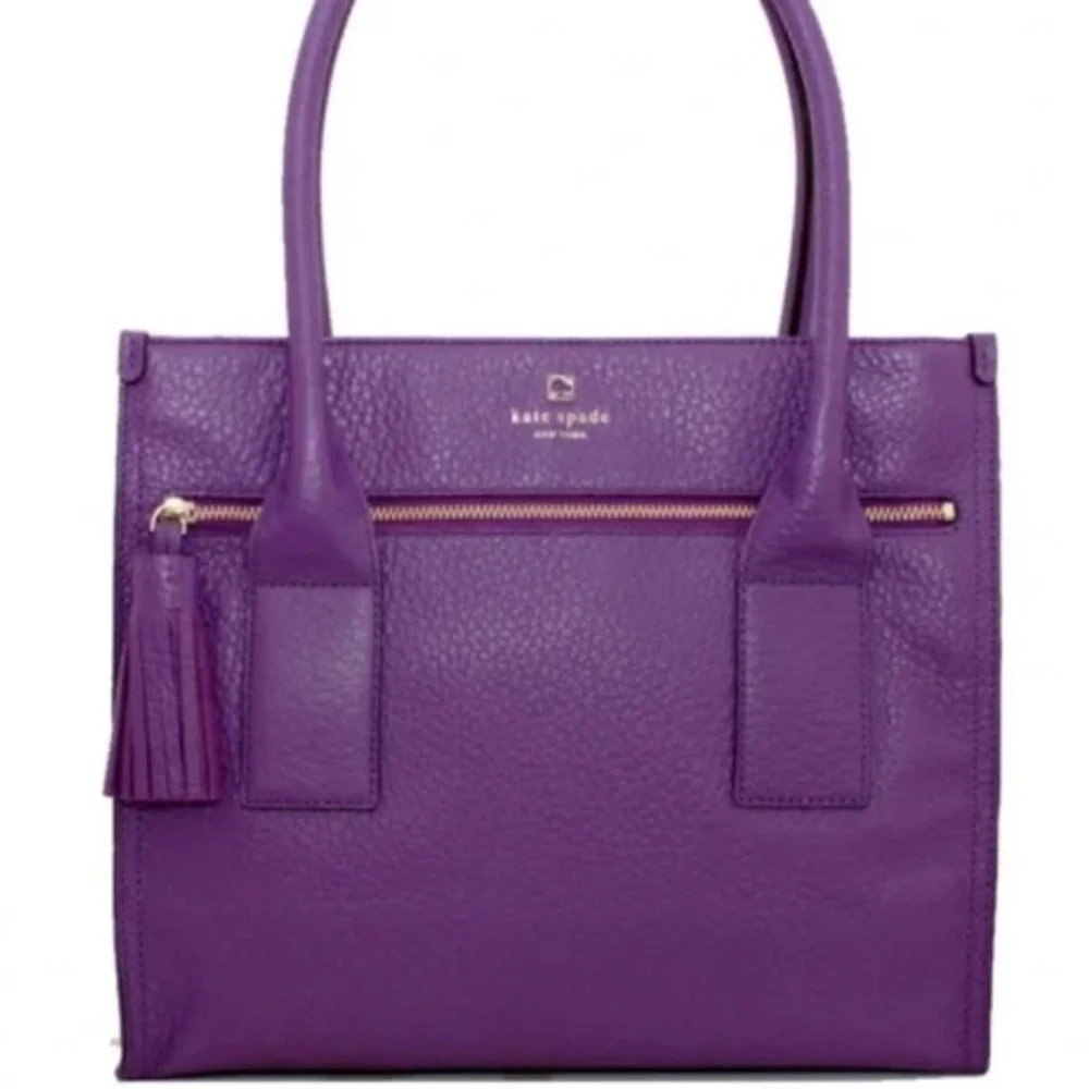 New Kate Spade Tote Southport Ave Cameron Leather African Violet Blk/Wht Stripes